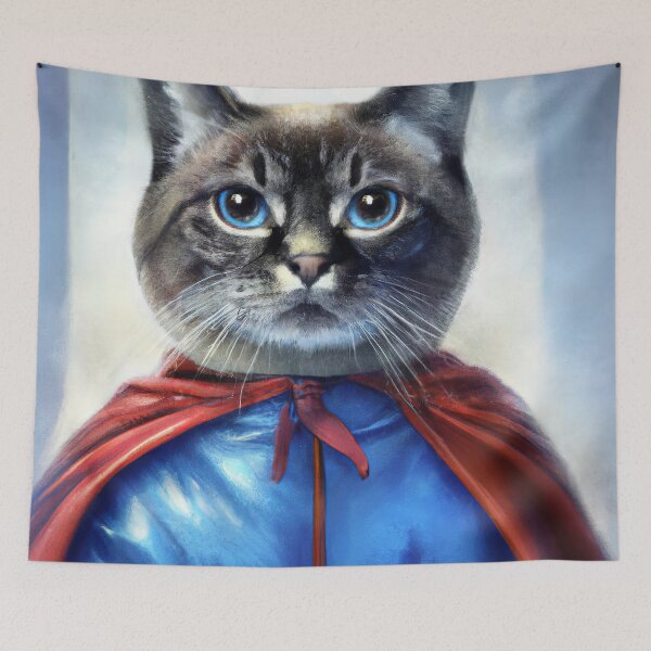 Item preview, Superhero Cat Watercolor Painting designed and sold by maniacfitness.