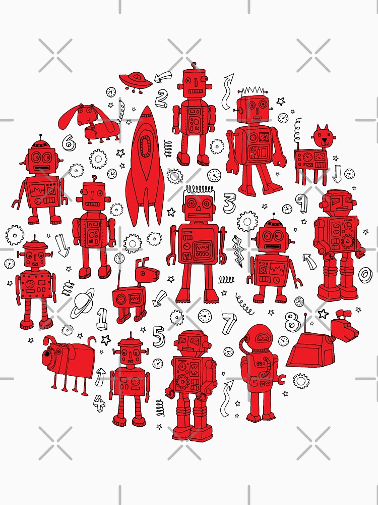 Robot Pattern - Red and White - fun pattern by Cecca Designs by Cecca-Designs