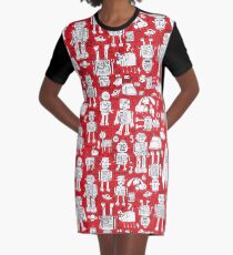Robot Pattern - Red and White - fun pattern by Cecca Designs Graphic T-Shirt Dress