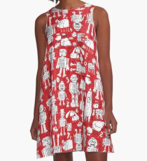 Robot Pattern - Red and White - fun pattern by Cecca Designs A-Line Dress