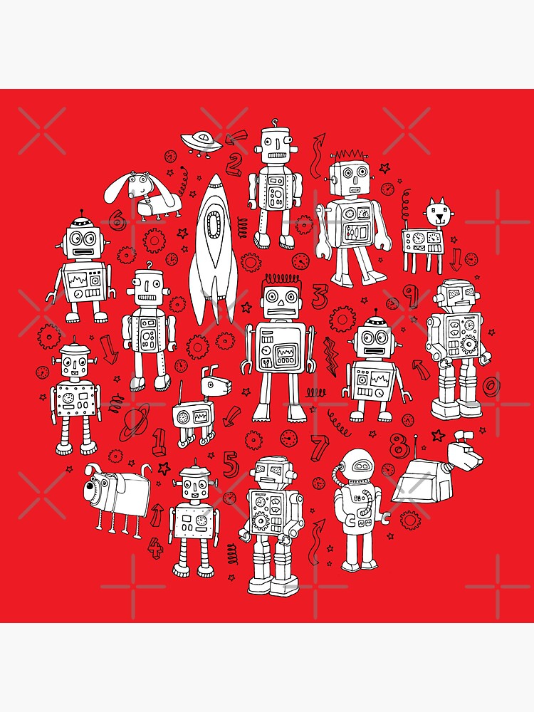 Robot Pattern - Red and White - fun pattern by Cecca Designs by Cecca-Designs