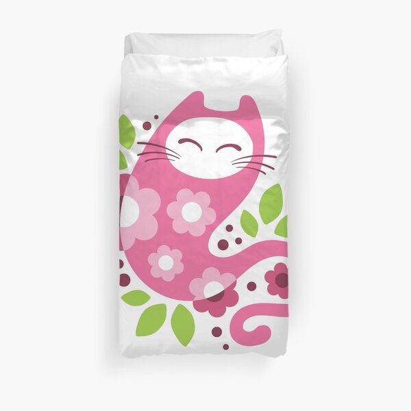 Cherry blossom cat Duvet Cover