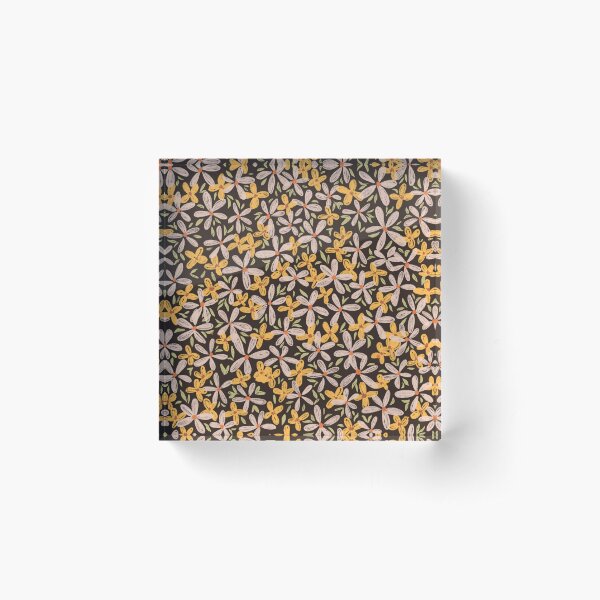 Little ditsy floral print - pink, yellow, green & black Acrylic Block