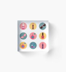 Cosmetics Set. Icons Set. Cosmetology. Fashion and Beauty. Perfume, Polish, Pomade. Female Beauty. Vector illustration. Flat Style Acrylic Block