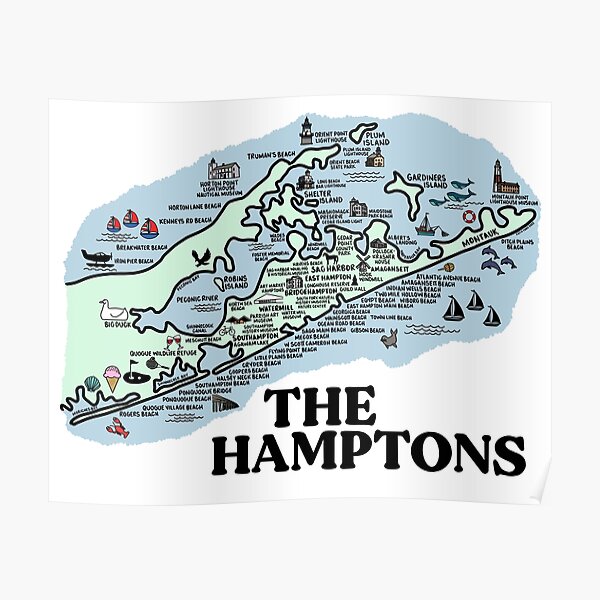 The Hamptons Map Art Poster For Sale By Fiberandgloss Redbubble