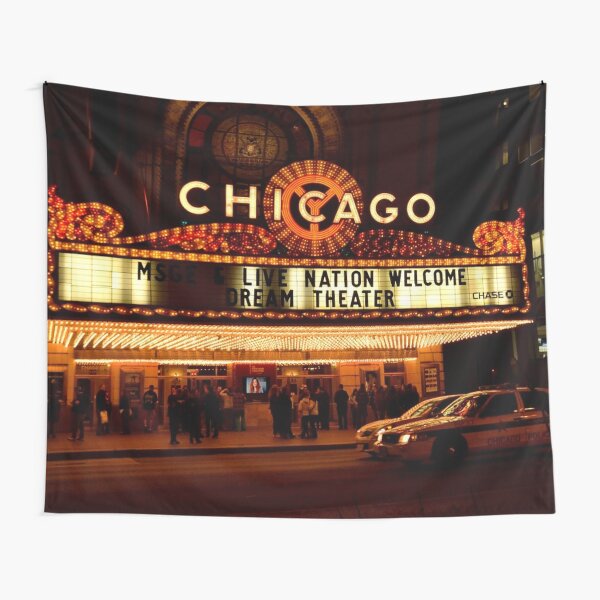 Chicago Theater Night Time (Cinema) Tapestry