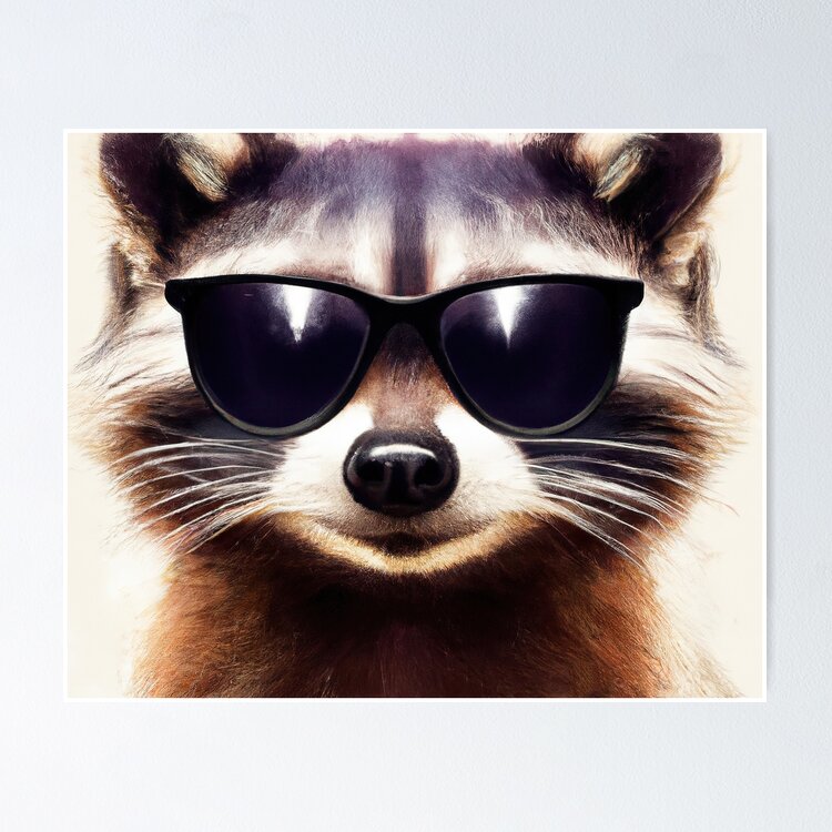 Raccoon Wearing Sunglasses Watercolor Painting Sticker