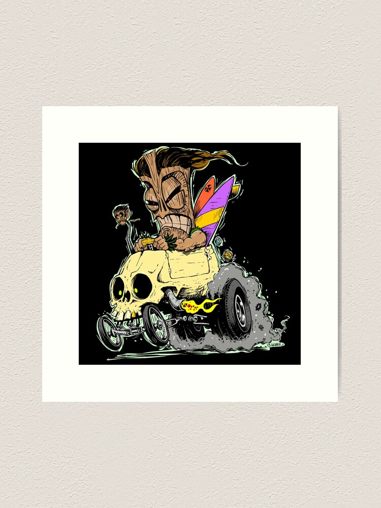 Thumbnail 2 of 3, Art Print, SKULL DRIVING TIKI designed and sold by George Webber.