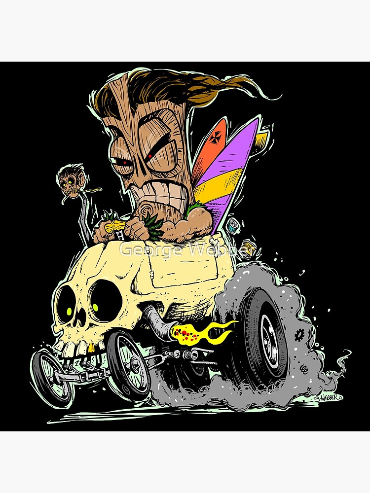 Thumbnail 3 of 3, Art Print, SKULL DRIVING TIKI designed and sold by George Webber.