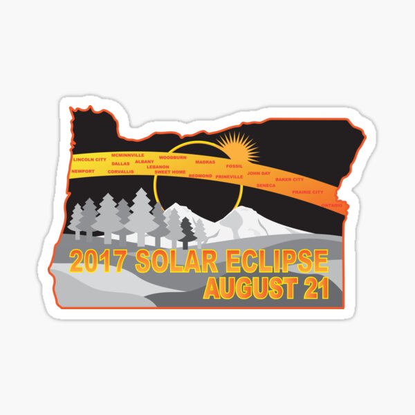 2017 Solar Eclipse Across Oregon Cities Map Illustration Sticker