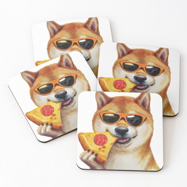 Item preview, Shiba Inu Wearing Sunglasses Eating a Slice of Pizza designed and sold by maniacfitness.