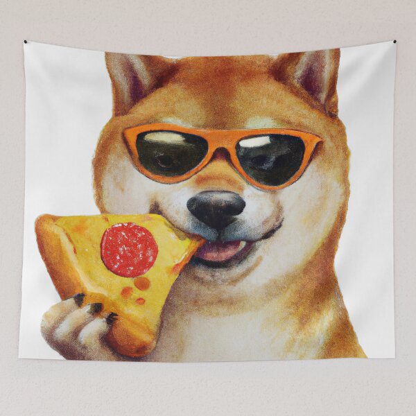 Item preview, Shiba Inu Wearing Sunglasses Eating a Slice of Pizza designed and sold by maniacfitness.