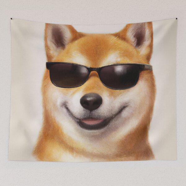 Item preview, Shiba Inu Wearing Sunglasses Watercolor designed and sold by maniacfitness.