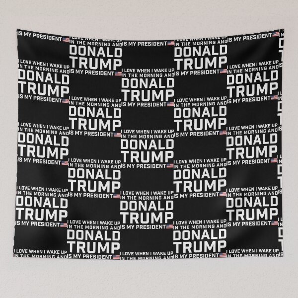 Item preview, I love when I wake up and Donald Trump is my President red background and funny mug USA flag HD HIGH designed and sold by LadyMoldavites.