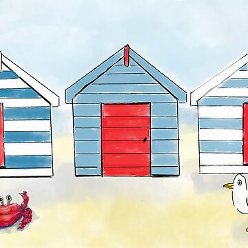 Artwork thumbnail, Happy Seaside Beach Huts by Clare Walker