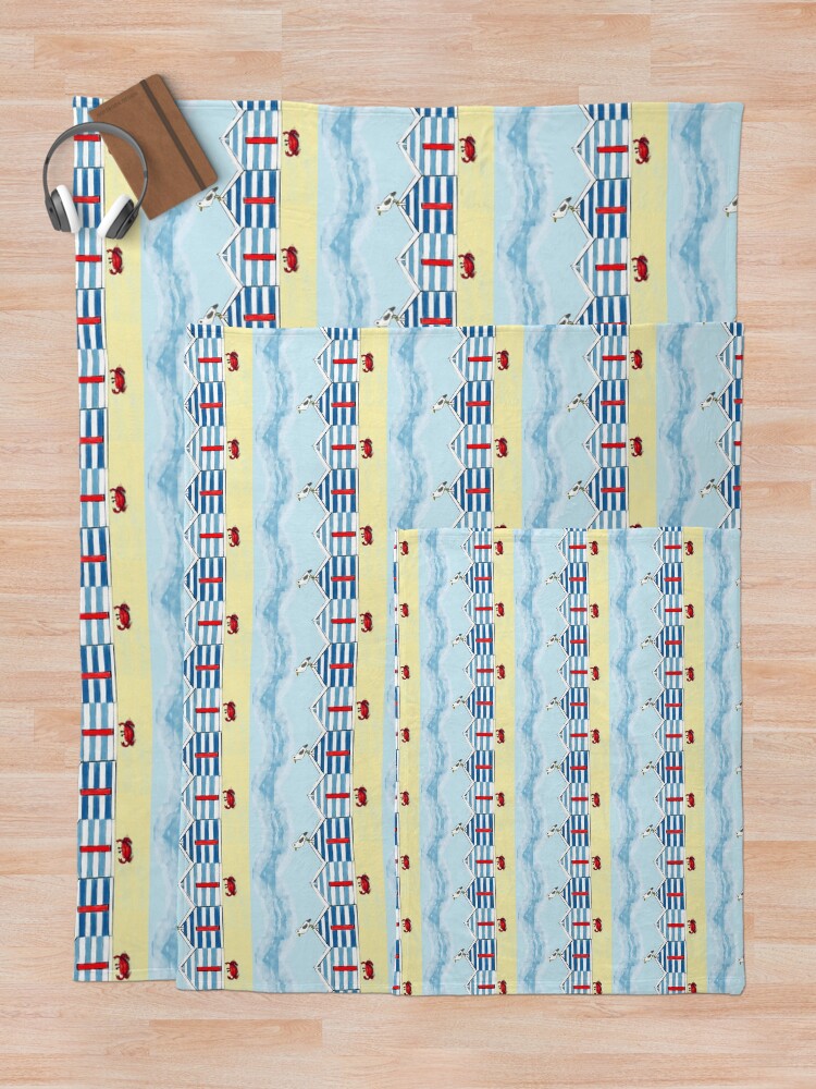 Alternate view of Happy Seaside Beach Huts Throw Blanket