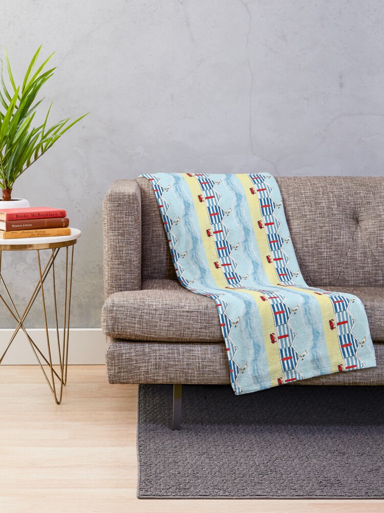 Alternate view of Happy Seaside Beach Huts Throw Blanket