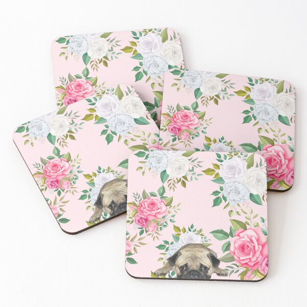 Item preview, Floral Pug home furnishing design. Flowered Pug. Floral Pug. Pug with Roses designed and sold by Doggymadness.