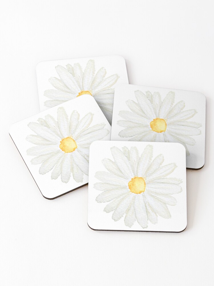 Aperçu 1 sur 5. Dessous de verre (lot de 4) avec l'œuvre peinte à la main une petite aquarelle de marguerite blanche créée et vendue par ColorandColor.