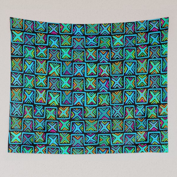 Item preview, Kuna Indian Happy Checks - Turquoise designed and sold by Esprit-Mystique.