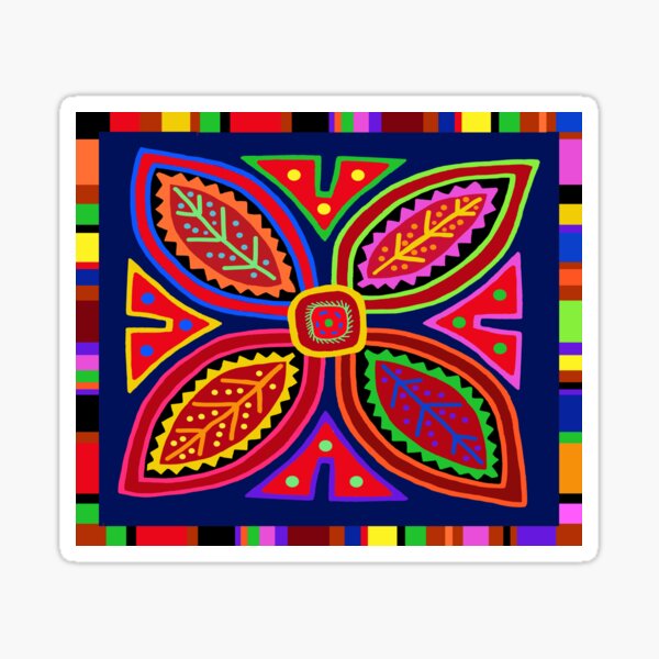Vista previa del artículo con la obra «Kuna Indian Mola Flora - Rojo Azul Rosa Amarillo», diseñado y vendido por Esprit-Mystique.