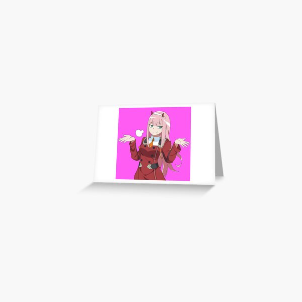 "ZeroTwo Shrugging Anime Girl" Greeting Card for Sale by kosmicwaffle