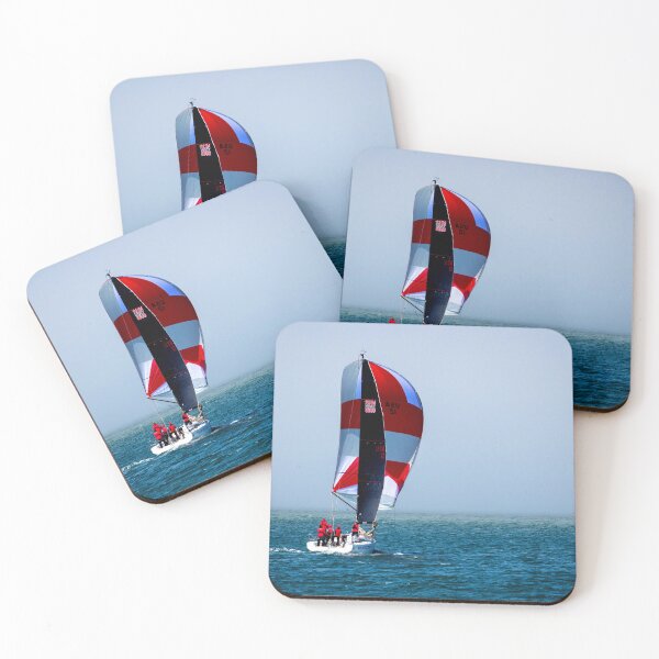 Item preview, MARITIME #19 - Lone Sailboat with Beautiful Red and White Spinnaker Unfurled designed and sold by DEL-Productions.