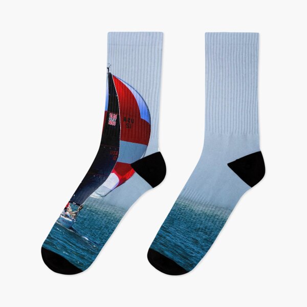 Item preview, MARITIME #19 - Lone Sailboat with Beautiful Red and White Spinnaker Unfurled designed and sold by DEL-Productions.