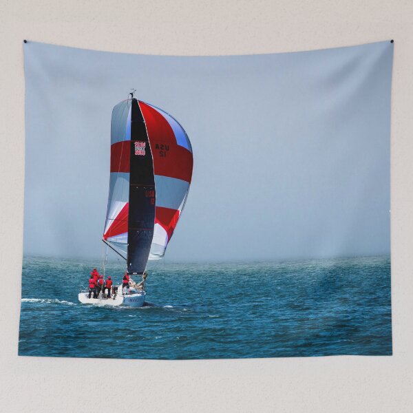 Item preview, MARITIME #19 - Lone Sailboat with Beautiful Red and White Spinnaker Unfurled designed and sold by DEL-Productions.