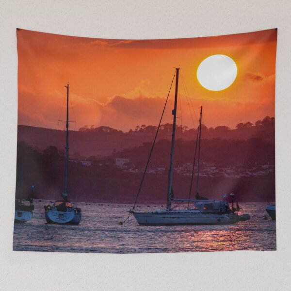 Item preview, MARITIME #20 - Large Orange Sunset Bathing Sailboats Anchored designed and sold by DEL-Productions.