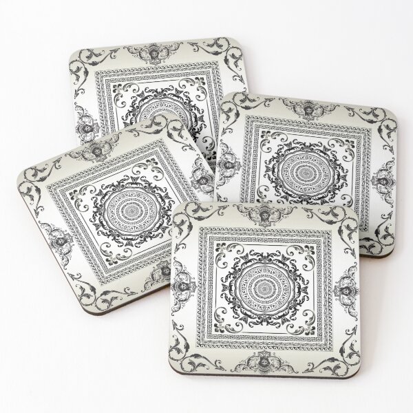 Item preview, Ornate Greek Key Meander Cream Black Medallion  designed and sold by Yiorgos Designs.