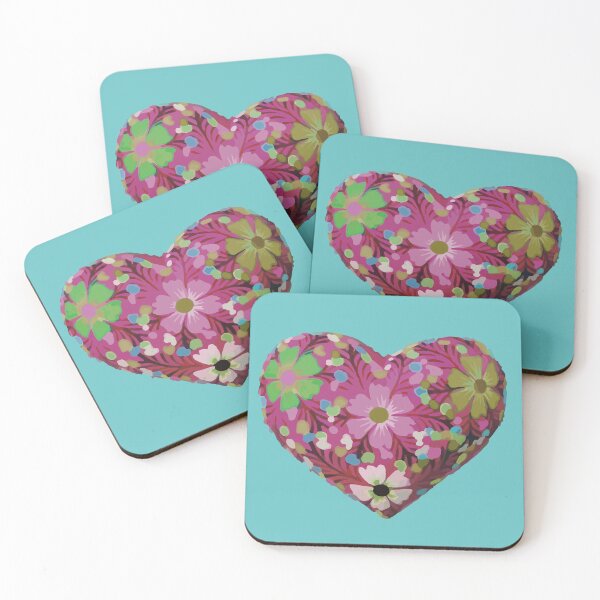 Item preview, Mexican wooden heart oaxacan wood carving hand painted flower milagrito magenta folk art interior design decoration designed and sold by T-Mex.