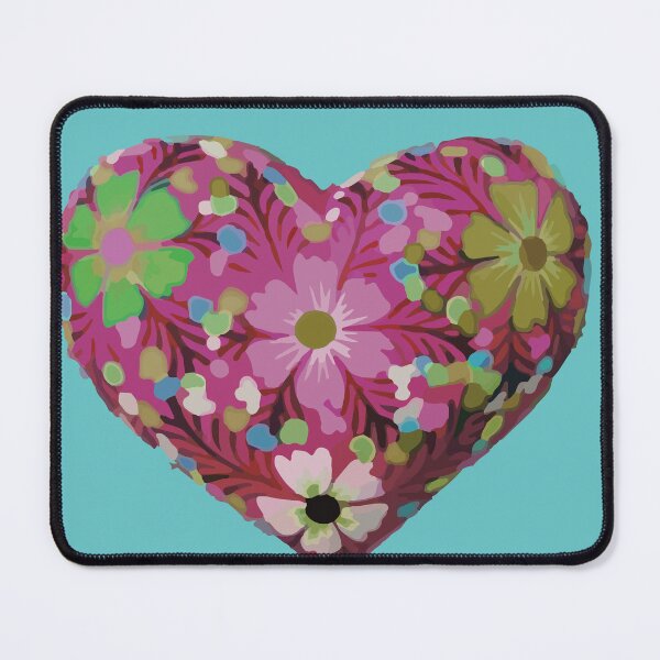 Item preview, Mexican wooden heart oaxacan wood carving hand painted flower milagrito magenta folk art interior design decoration designed and sold by T-Mex.
