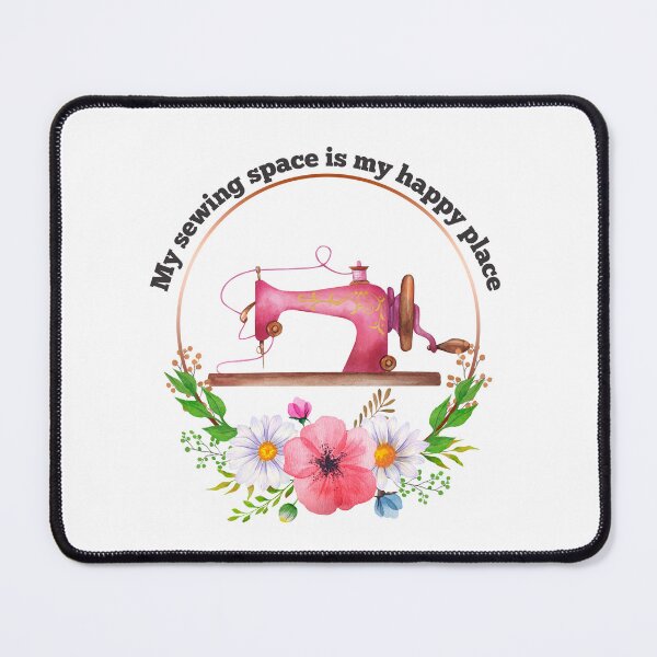 Item preview, My Sewing Space Is My Happy Place - Seamstress and Quilter Graphic With Vintage Sewing Machine designed and sold by SewHappyQuilt.
