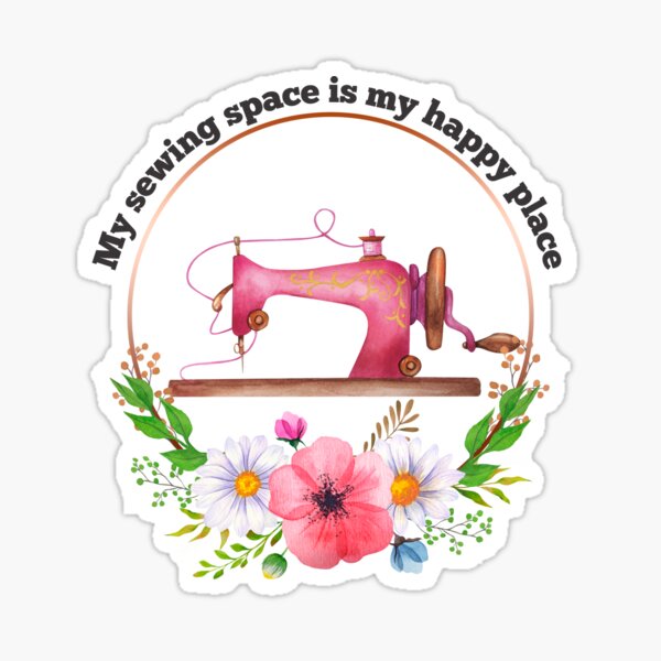 Item preview, My Sewing Space Is My Happy Place - Seamstress and Quilter Graphic With Vintage Sewing Machine designed and sold by SewHappyQuilt.