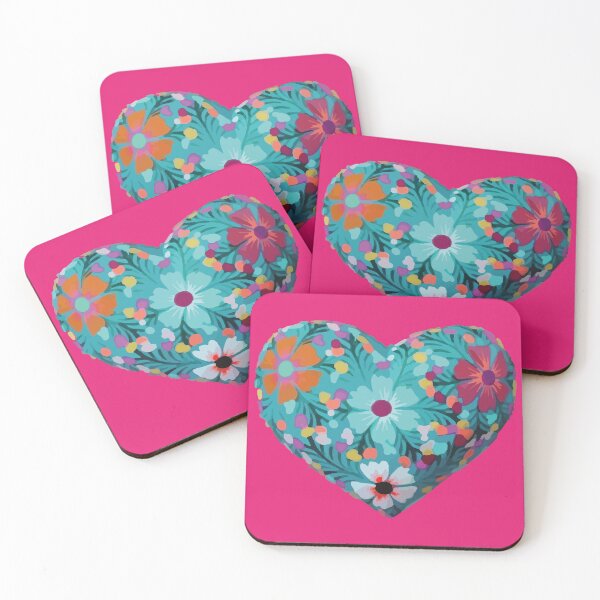 Item preview, Mexican wooden heart oaxacan wood carving hand painted flower milagrito turquoise hot pink folk art interior design decoration designed and sold by T-Mex.