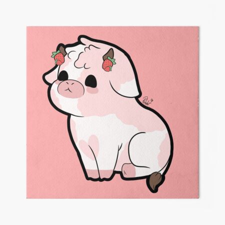 Art Print Strawberry Cow 8x8 Art Print Cute Kawaii Pink Cow 