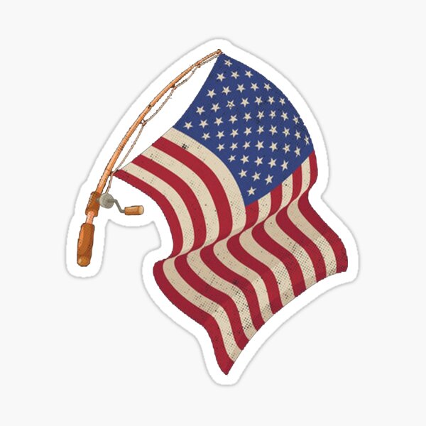 Fishing American Flag Vintage USA Cool Fisher Bass' Sticker