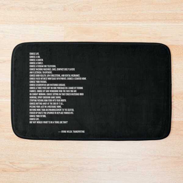 Item preview, Choose life Trainspotting epic speech without heroin simple white on black bold type portrait design designed and sold by WordStruggle.
