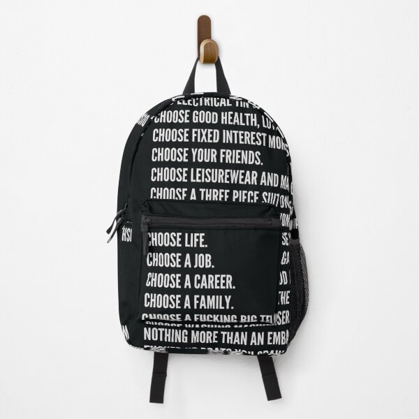 Item preview, Choose life Trainspotting epic speech without heroin simple white on black bold type portrait design designed and sold by WordStruggle.