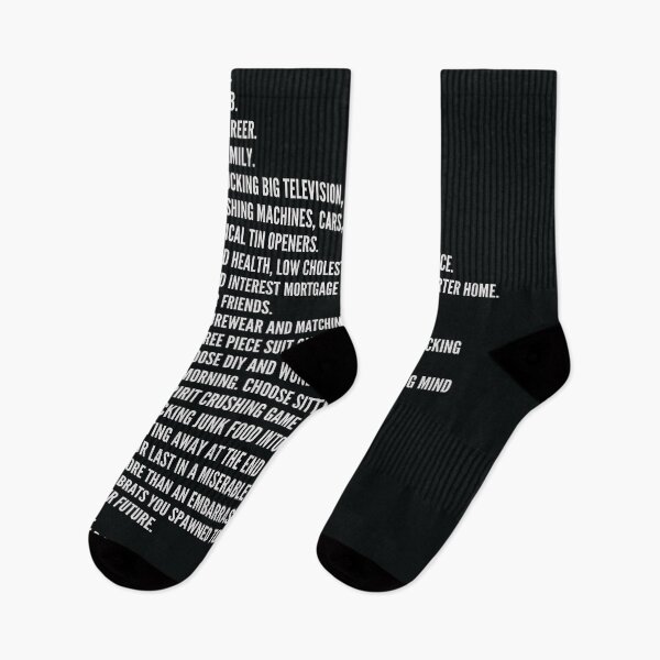 Item preview, Choose life Trainspotting epic speech without heroin simple white on black bold type portrait design designed and sold by WordStruggle.