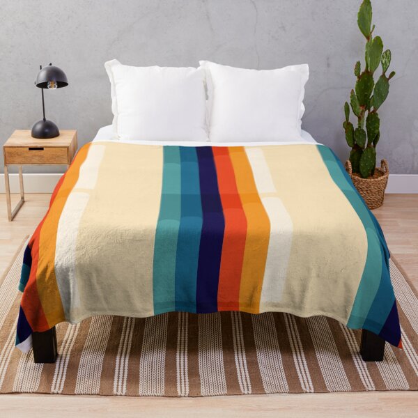 Item preview, Retro teal, light blue, dark blue, orange, yellow, and cream.  designed and sold by LawsonFabrics.