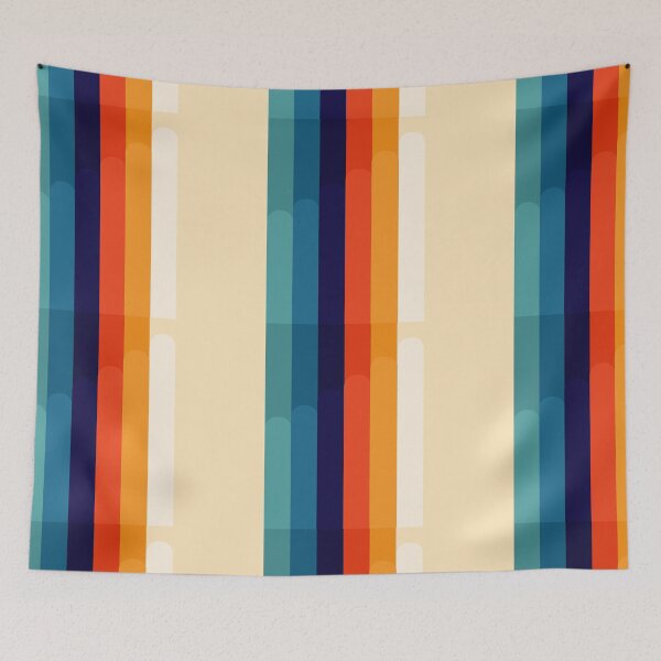 Item preview, Retro teal, light blue, dark blue, orange, yellow, and cream.  designed and sold by LawsonFabrics.