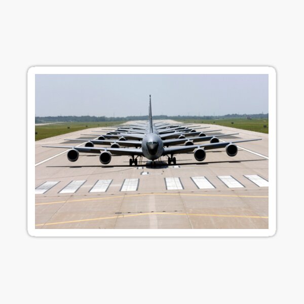 Six KC-135 Stratotankers demonstrate the elephant walk formation. Sticker