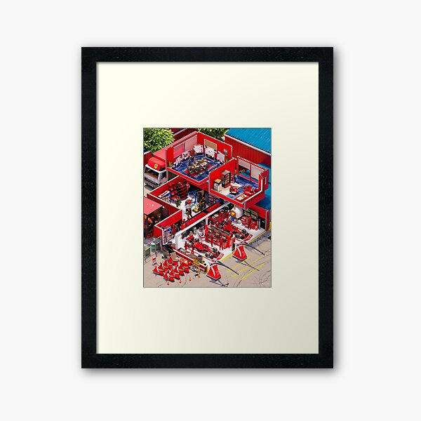 Ferrari Garage Cutaway 2022 Gerahmter Kunstdruck