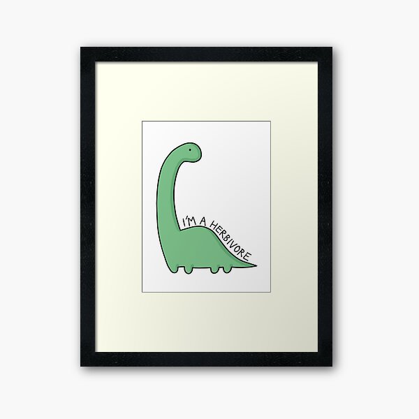 'I'm a Herbivore' Dinosaur Illustration Framed Art Print