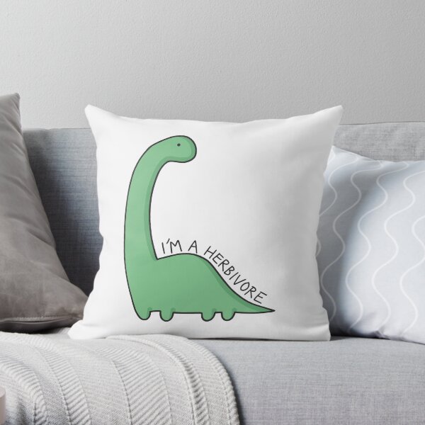 'I'm a Herbivore' Dinosaur Illustration Throw Pillow