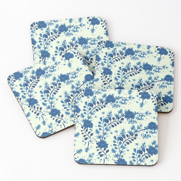 Item preview, Retro Blue Rose Flower Pattern on Mint designed and sold by GraphicsClub.