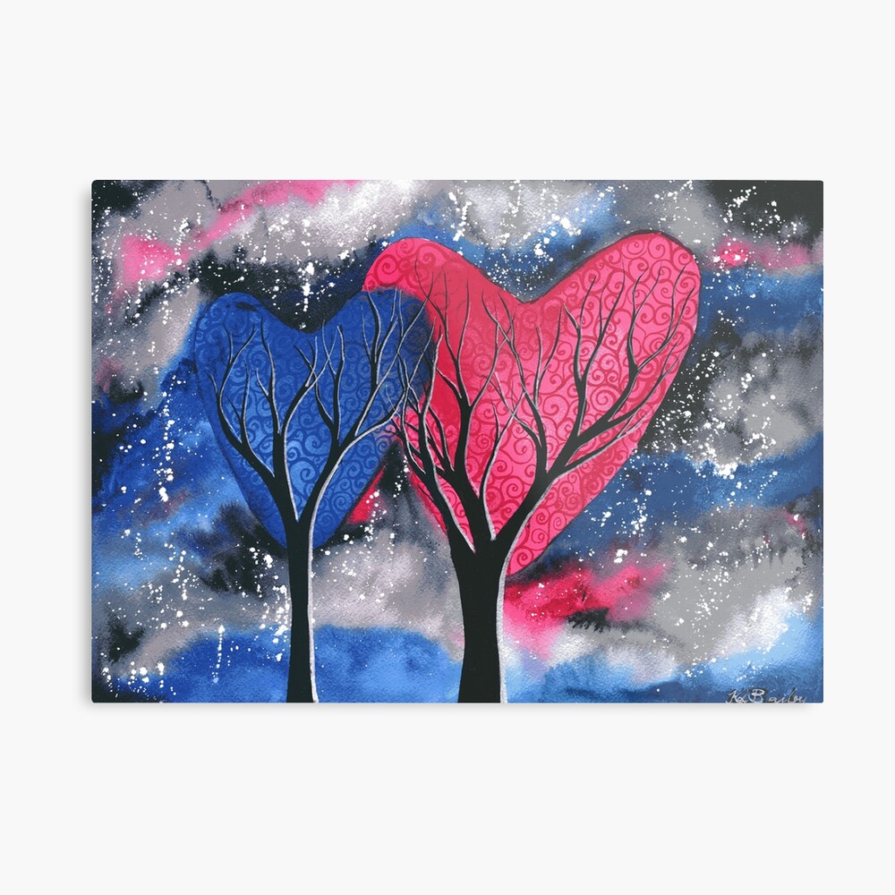 Night Romance - Watercolour heart tree painting