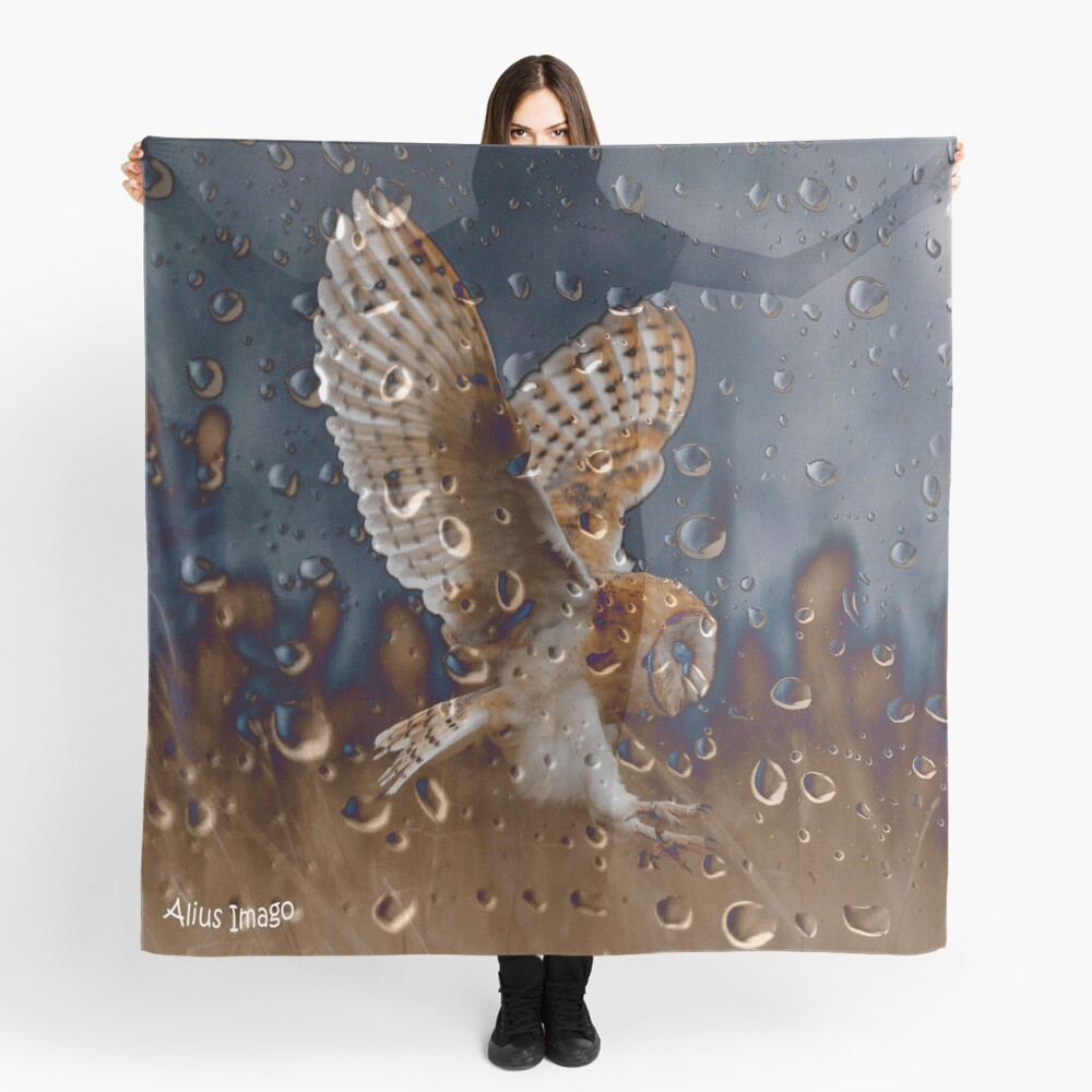 Raindrops - Barn Owl in Flight Scarf